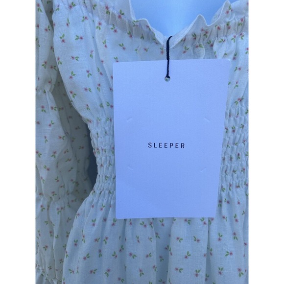 Sleeper Michelin Dress 100% Linen White & Pink Little Roses Off Shoulder NWT XL - Picture 10 of 16